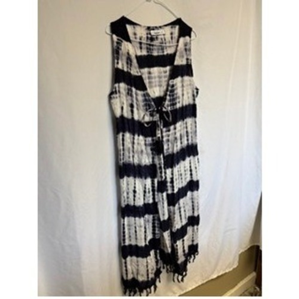 Salty Lemon Boho Resortwear Tie Dye Tassel Fringe Duster Cover Up Vest Festival